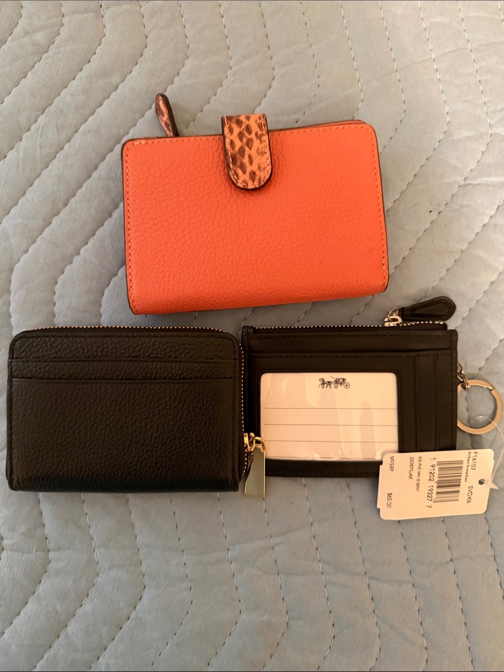 *Bundle* Coach Women's Signature Canvas Card Wallet in Brown & Coral, MK Black - Picture 2 of 13